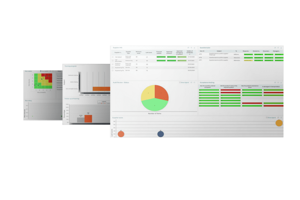 Software screenshots of quality management software for manufacturing