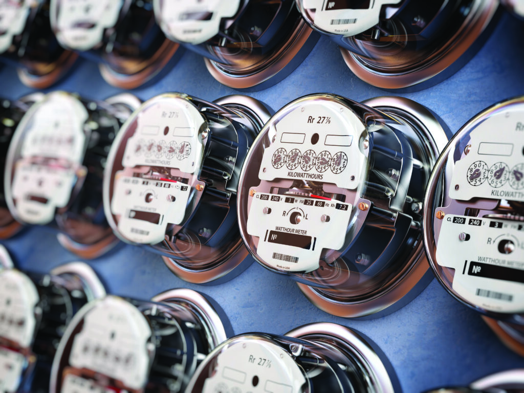 Row of meters representing energy management management software EnergyMax